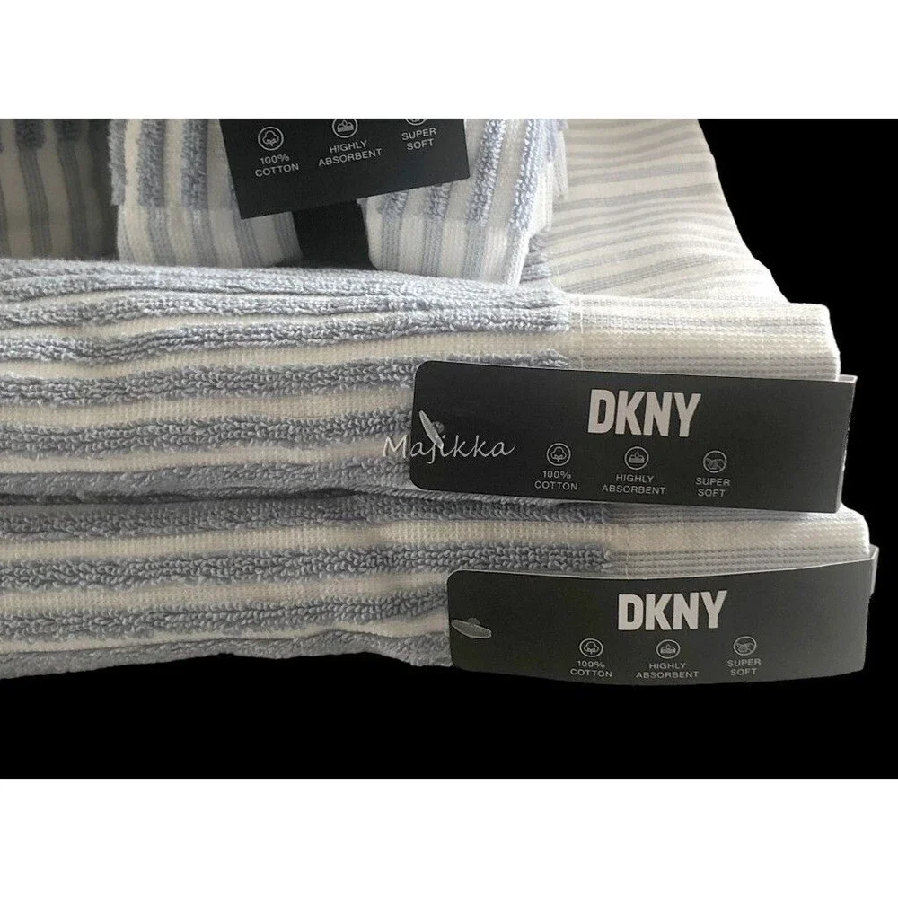 DKNY Cabana Striped 8 Pc Towel Set Blue White 2 Bath Towels 2 Hand 4 Washcloth